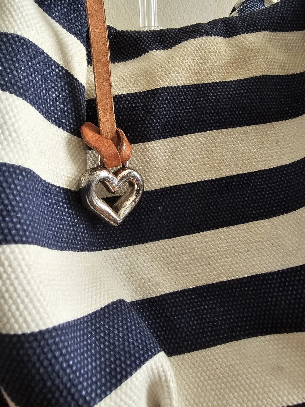 Brighton Navy and Cream Striped Shoulder Bag with Tan Handles - Picture 3 of 7